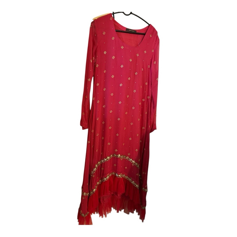 Izzumi Mehta Indian couture pink/gold Medium midi long sleeved dress - Picture 12 of 14